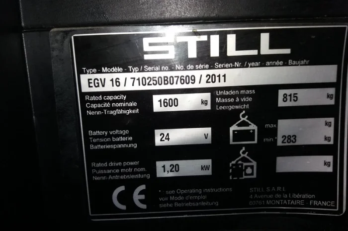 Штабелер электрический поводковый STILL EGV 16 3.7m- фото № 4