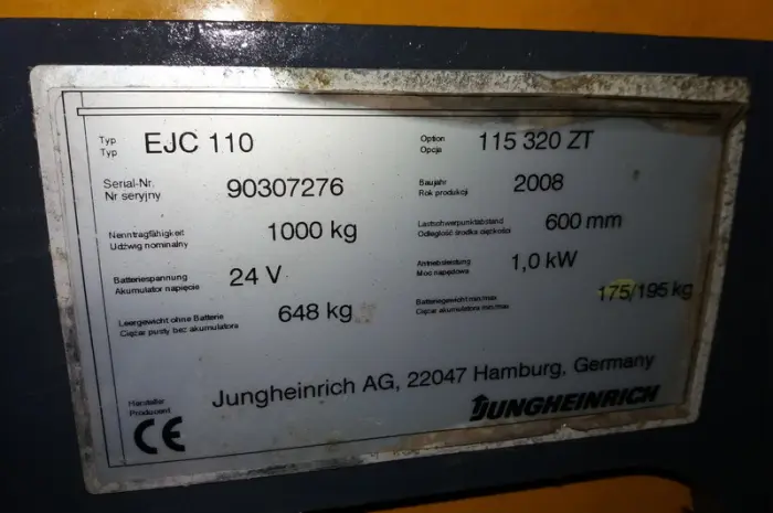 Штабелер электрический поводковый JUNGHEINRICH EJC 110 1, 0т 3.2м- фото № 5