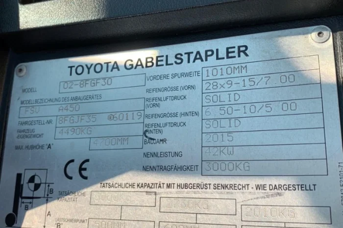 Вилочный погрузчик Toyota 3т., 2015 года с весами, вагонник- фото № 7