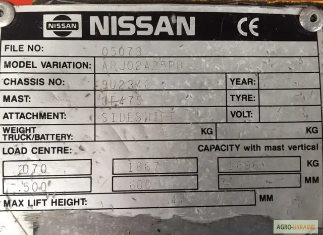 Газовый погрузчик Nissan с боковым смещением и мачтой вагонник- фото № 7