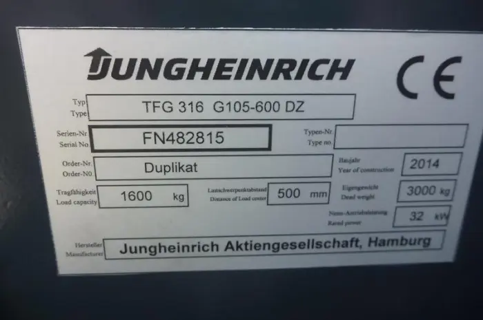 Газовый погрузчик бу Jungheinrich TFG316 (Германия), 2014 г., 6 м.высота подъема- фото № 6