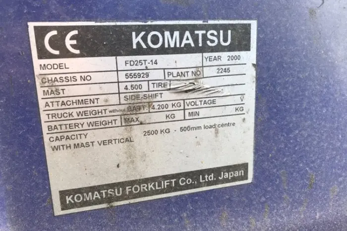Погрузчик вилочный 2500 кг, Komatsu (Коматсу, Toyota, Nissan), 4500 мм подъем- фото № 3