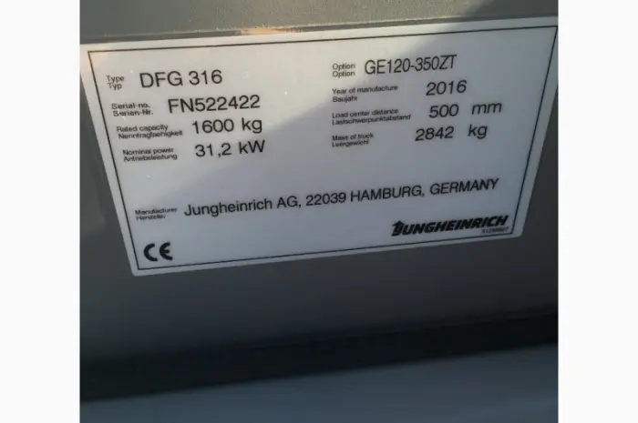 Дизельный погрузчик Jungheinrich DFG 316, 2016 года, 25 м/ч, демо-версия- фото № 4