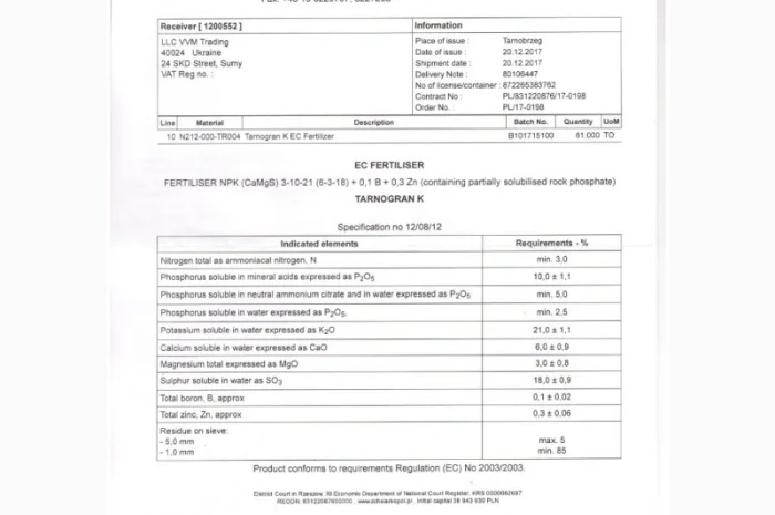Tarnogran-К NPK (CaMgS) 3-10-21-(6-3-18) B, Zn- фото № 3