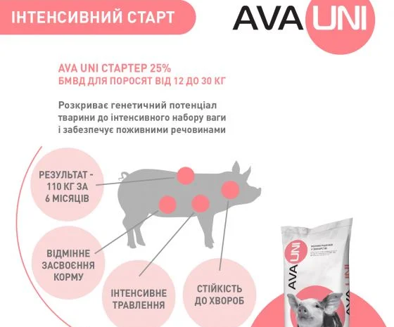 БМВД AVA UNI Стартер 25% для свиней 12-30 кг- фото № 5