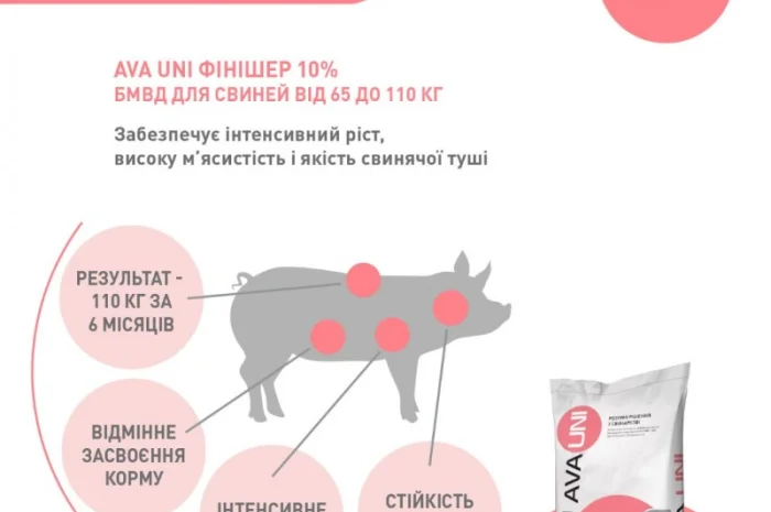 Добавка до комбікорму БМВД для свиней 30-65кг AVA UNI Фініш 10%- фото № 2