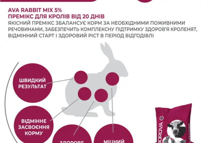 Премикс для кроликов с 20-го дня и кролематок AVA RABBIT MIX 5%- фото № 4