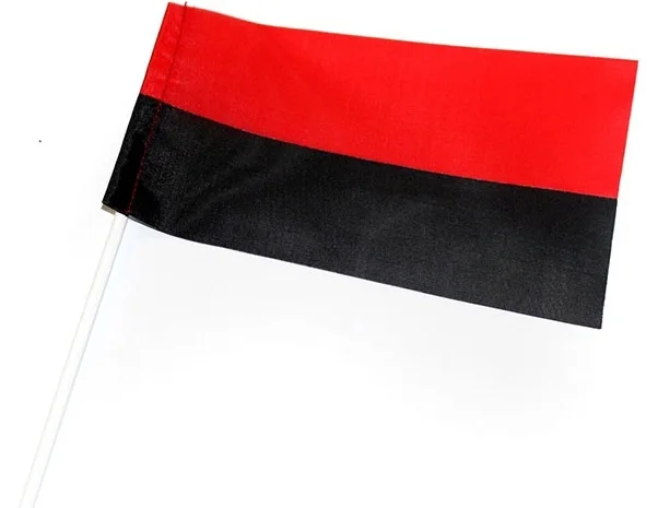 Маленький Прапорець УПА на паличці, розмір: 22х14 см, Прапор ОУН, атлас- фото № 2