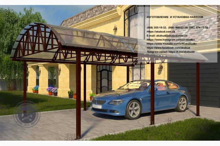 Арочные навесы для автомобилей – пристроенные и отдельно стоящие- фото № 9