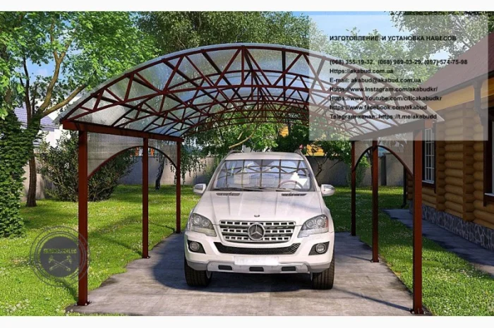 Арочные навесы для автомобилей – пристроенные и отдельно стоящие- фото № 20
