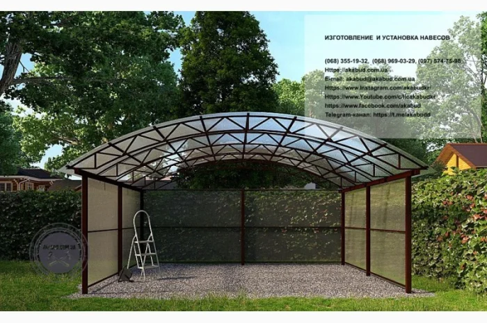 Арочные навесы для автомобилей – пристроенные и отдельно стоящие- фото № 14