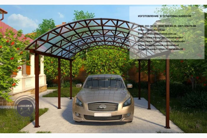 Арочные навесы для автомобилей – пристроенные и отдельно стоящие- фото № 13