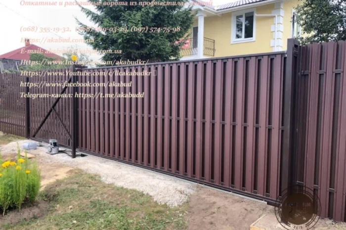 Откатные ворота из профнастила и кованые ворота на заказ- фото № 12