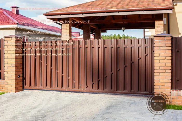 Откатные ворота из профнастила и кованые ворота на заказ- фото № 4