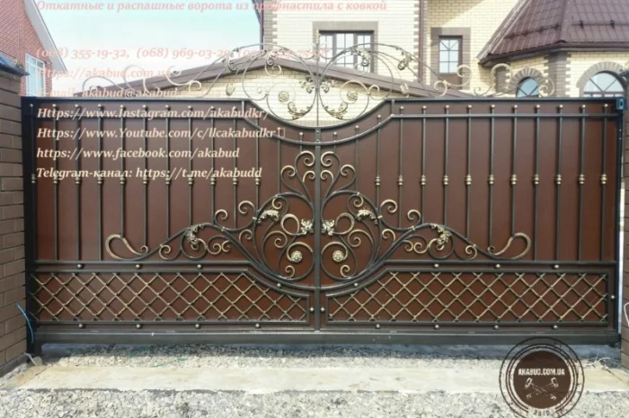 Откатные ворота из профнастила и кованые ворота на заказ- фото № 19