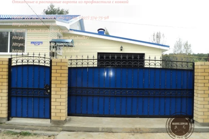Откатные ворота из профнастила и кованые ворота на заказ- фото № 16