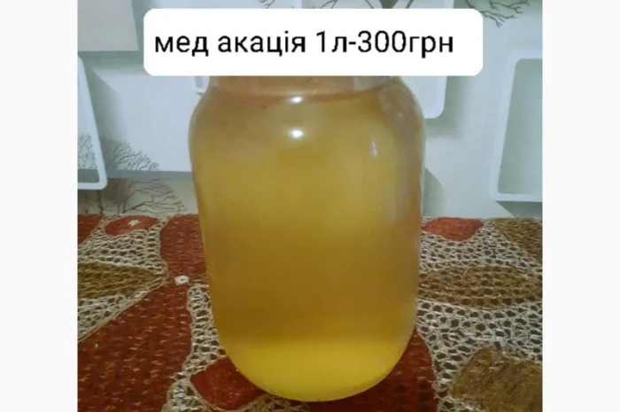 Пропонується натуральний бджолиний мед з акації 1л за 300 грн- фото № 1