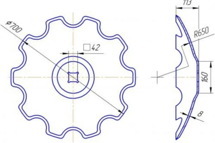 Диск бороны БДТ-4, 2 наружный диаметр 700 мм., купить диск бороны у производителя- фото № 1