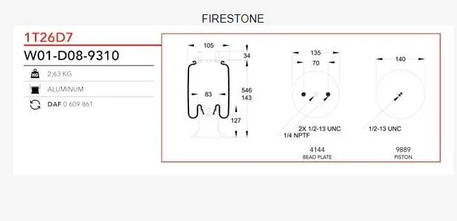 Firestone W01-D08-9310, подушка daf 0609861, пневморессора 1T26D7- фото № 3