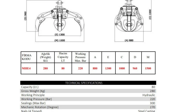 Грейфер MHE4 80 LT Mikron Hidrolik- фото № 2