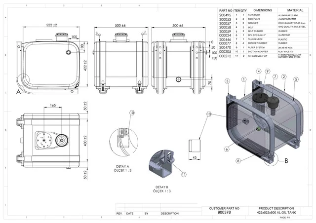 Бак гидравлический (гидробак) бокового крепления 160 л алюминиевый (42х50х52)- фото № 3