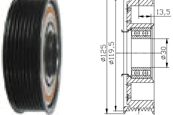 Муфта компрессора Denso 10PA15C/17C/20С, 10S17C John Deere, Claas, Fendt PV8 124.5mm 12V- фото № 2
