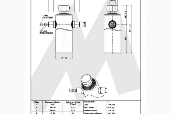 Подкузовной гидроцилиндр Mariz 145-4-1700 (24NV)- фото № 3