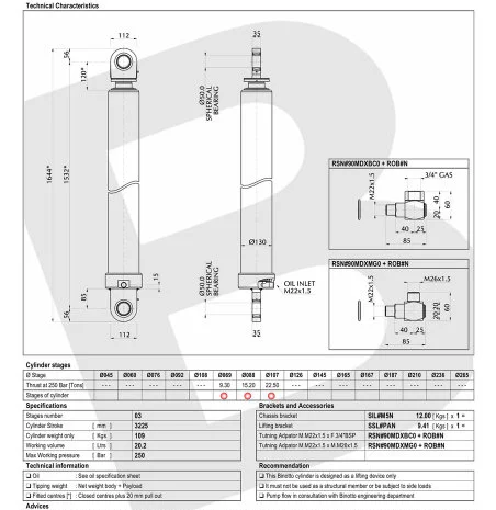Гидроцилиндр Binotto MF-HP 107-3-3225 RR (фронтальный)- фото № 2