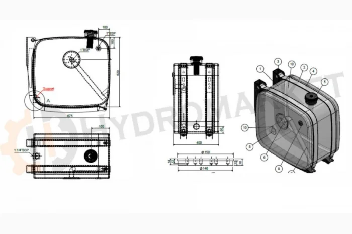 Стальной масляный бак бокового крепления 120 л SS 5664 Hydrolider- фото № 6
