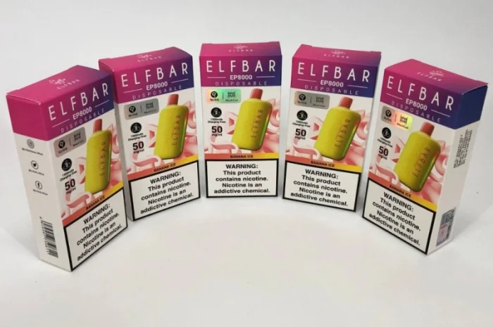 Електрона сигарета Elf Bar EP 8000 тяг, 5%:::Банан з льодом- фото № 3