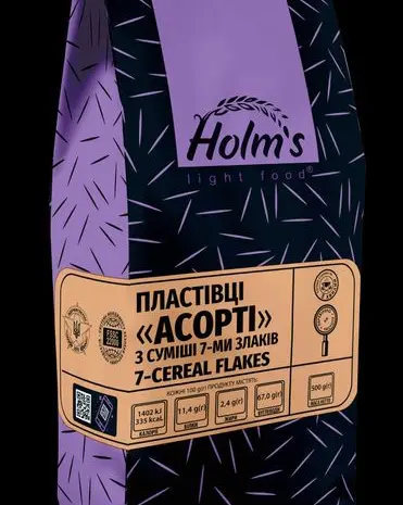 Пластівцы Ассорти 7 злаков ТМ «Holm’s» – крафт пакет 500 г- фото № 1