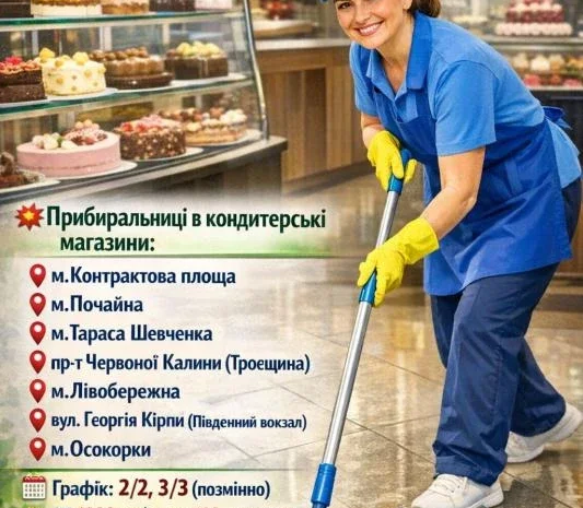 Работа в Киеве: уборщицы для кондитерских магазинов- фото № 1