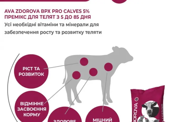 Премікс для телят віком 5 – 85 днів AVA ZDOROVA ВРХ PRO Calves 5%. Мішок 25 кг- фото № 3