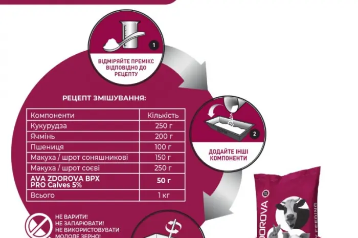 Премікс для телят віком 5 – 85 днів AVA ZDOROVA ВРХ PRO Calves 5%. Мішок 25 кг- фото № 4