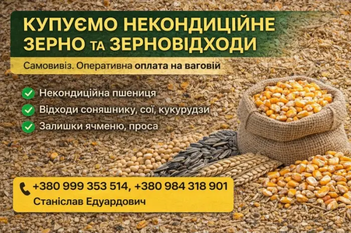 Закупівля некондиційного зерна та агровідходів по Україні- фото № 1