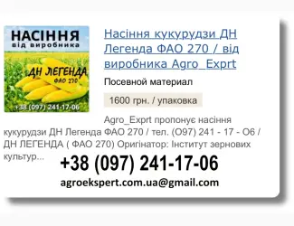 Зображення для оголошення Купити Насіння Кукурудзи ДН Легенда Посівмат на 2026 від виробника