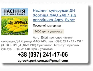 Зображення для оголошення Купити Насіння Кукурудзи ДН Хортиця Посівмат на 2026 від виробника