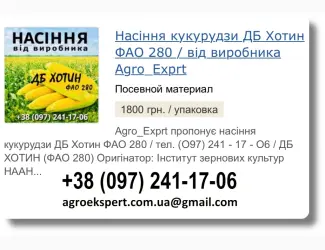 Зображення для оголошення Купити Насіння Кукурудзи ДБ Хотин Посівмат на 2026 від виробника