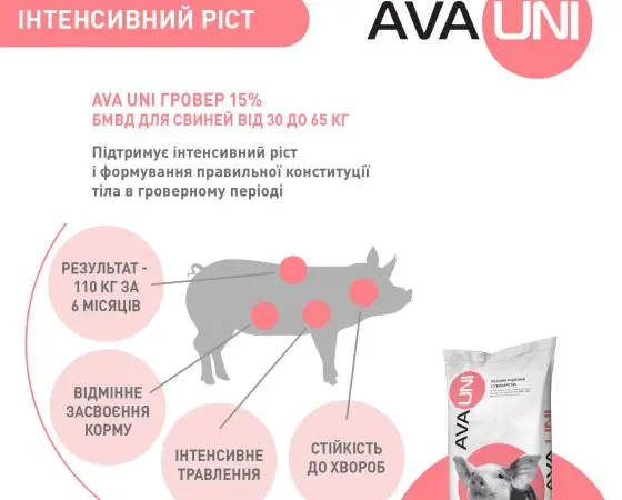 БМВД добавка к комбикорму для свиней 30-65 кг AVA UNI Гровер 15% - фото № 5