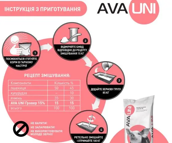БМВД добавка к комбикорму для свиней 30-65 кг AVA UNI Гровер 15%- фото № 4