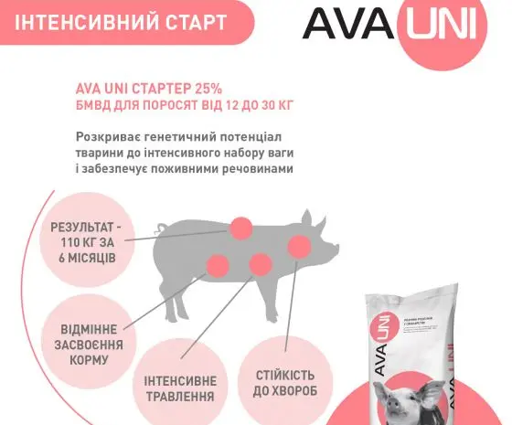 БМВД AVA UNI Стартер 25% для свиней 12-30 кг- фото № 5