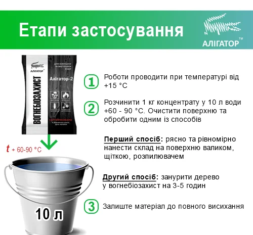 Вогнебіозахист для дерева Алігатор-2 (концентрат 1:10) 1 кг- фото № 6