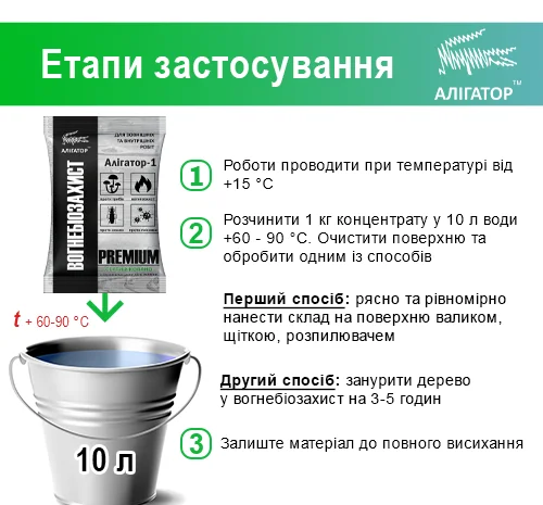 Вогнебіозахист для дерева Алігатор-1 (концентрат 1:10) 1 кг- фото № 5