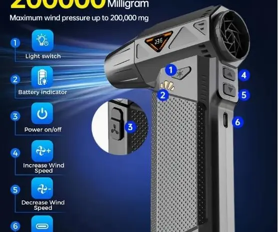 Портативний турбовентилятор 200 000 об/хв із LED-підсвічуванням- фото № 1